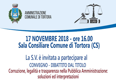 Tortora: convegno su “Corruzione, legalità e trasparenza nella pubblica amministrazione”