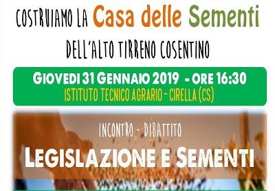 Legislazione e Sementi, Giovedì 31 gennaio incontro pubblico all’Istituto Tecnico Agrario di Cirella