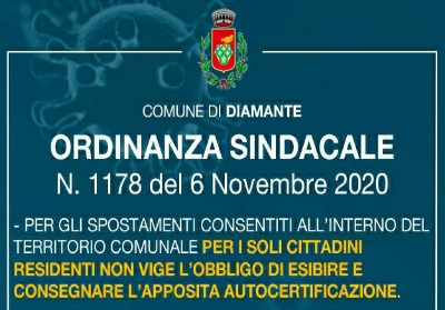 Diamante: Nuova ordinanza del Sindaco. Niente autocertificazione per i residenti