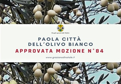 Il Consiglio Regionale ha insignito Paola, Città dell’ulivo bianco