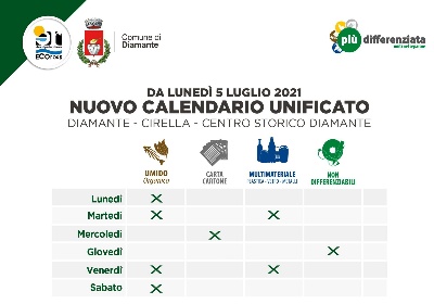 Diamante. Igiene urbana, unificato il calendario della raccolta rifiuti