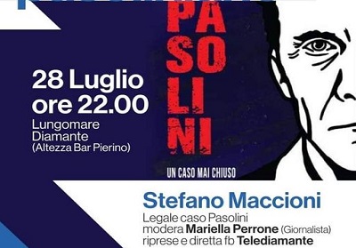 La presentazione del libro dell’avvocato della famiglia Pasolini, Stefano Maccioni, chiude il Luglio Pasoliniano di Diamante