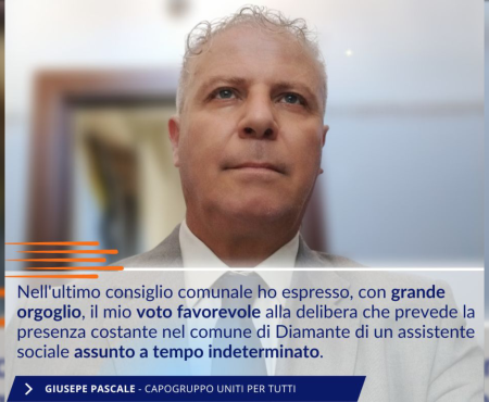 Il Comune di Diamante avrà l'Assistente sociale. Giuseppe Pascale: "Un risultato fontamentale per la comunità"