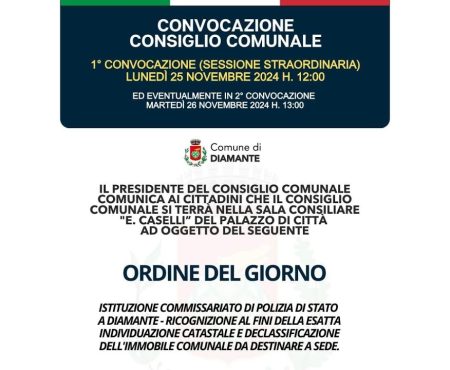 Diamante: Consiglio Comunale del 25/11/2024